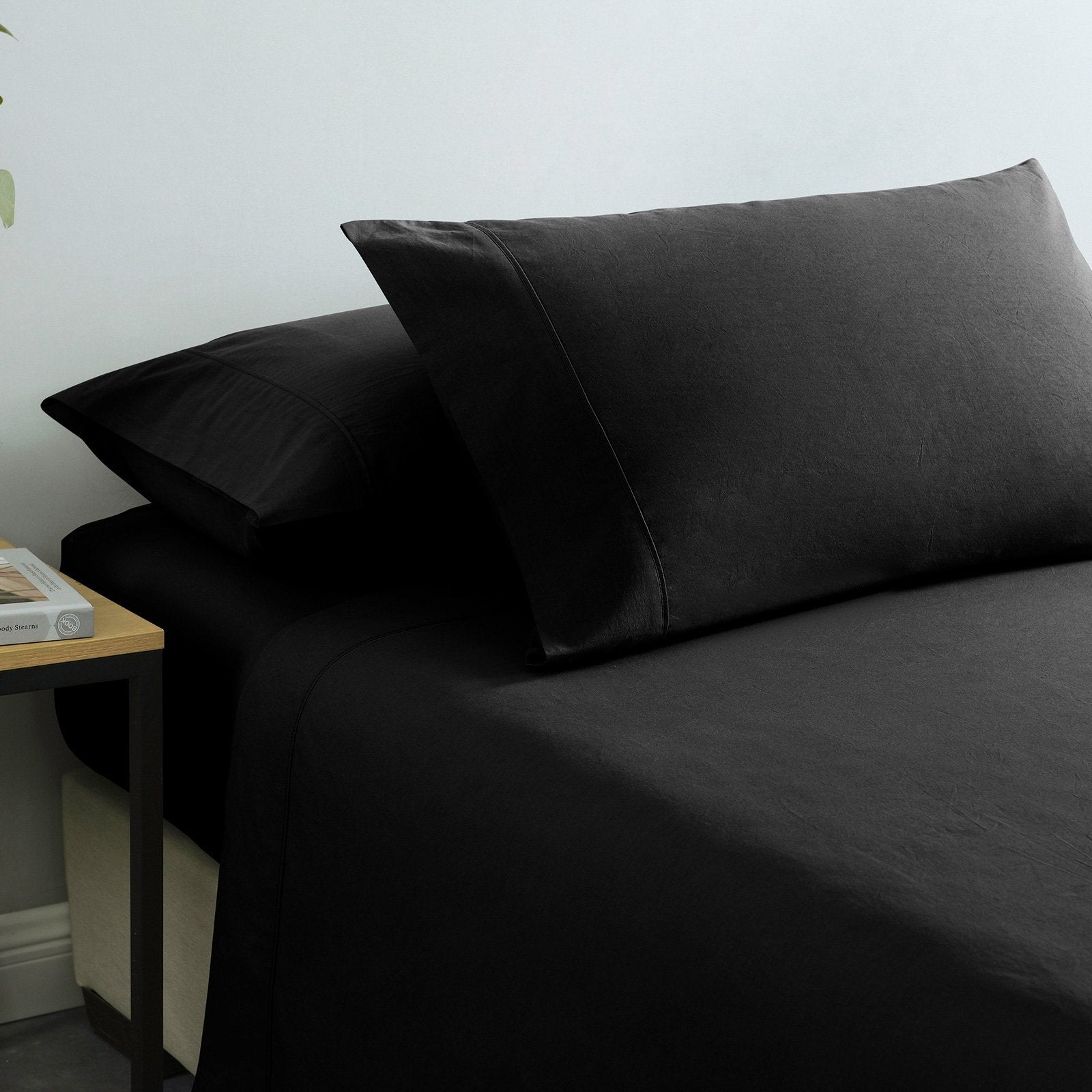 Royal Comfort Vintage Washed 100% Cotton Sheet Set Fitted Flat Sheet Pillowcases King Charcoal - Bedzy Australia