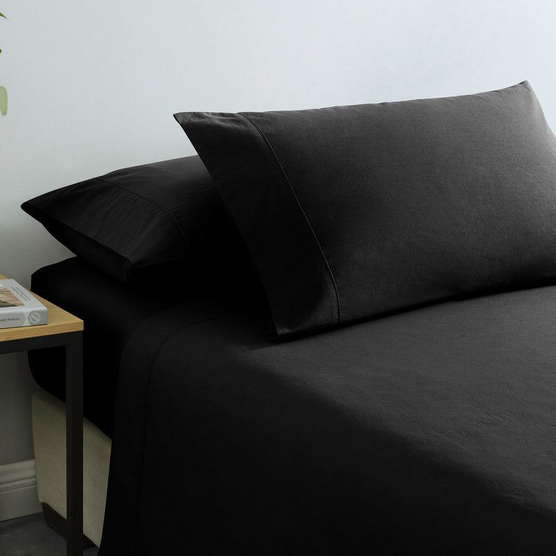 Royal Comfort Vintage Washed 100% Cotton Sheet Set Fitted Flat Sheet Pillowcases King Charcoal - Bedzy Australia - Home & Garden > Bedding