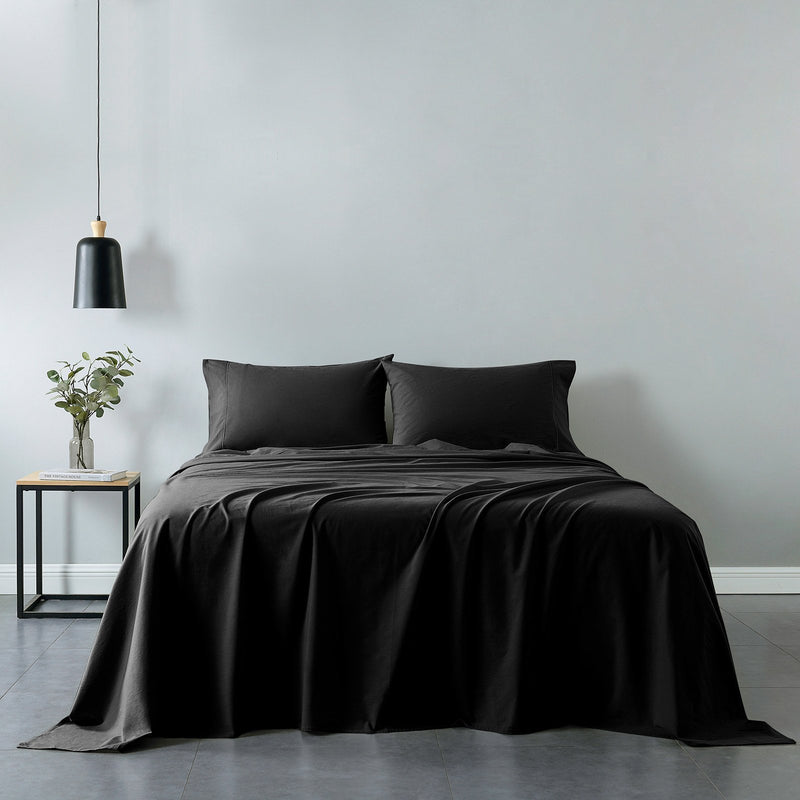 Royal Comfort Vintage Washed 100% Cotton Sheet Set Fitted Flat Sheet Pillowcases King Charcoal - Bedzy Australia - Home & Garden > Bedding