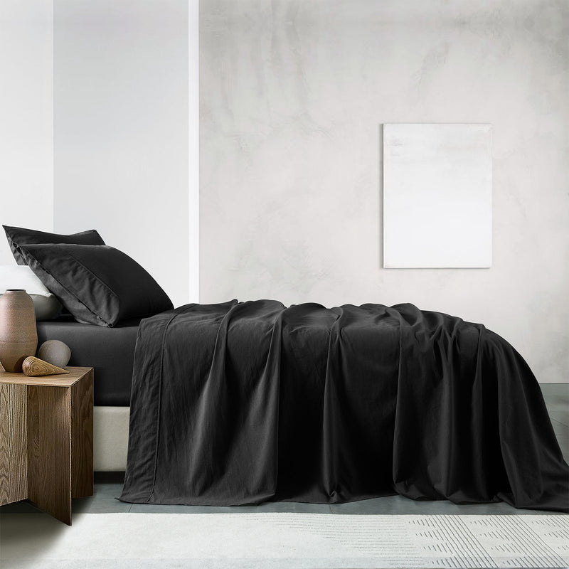 Royal Comfort Vintage Washed 100% Cotton Sheet Set Fitted Flat Sheet Pillowcases King Charcoal - Bedzy Australia - Home & Garden > Bedding