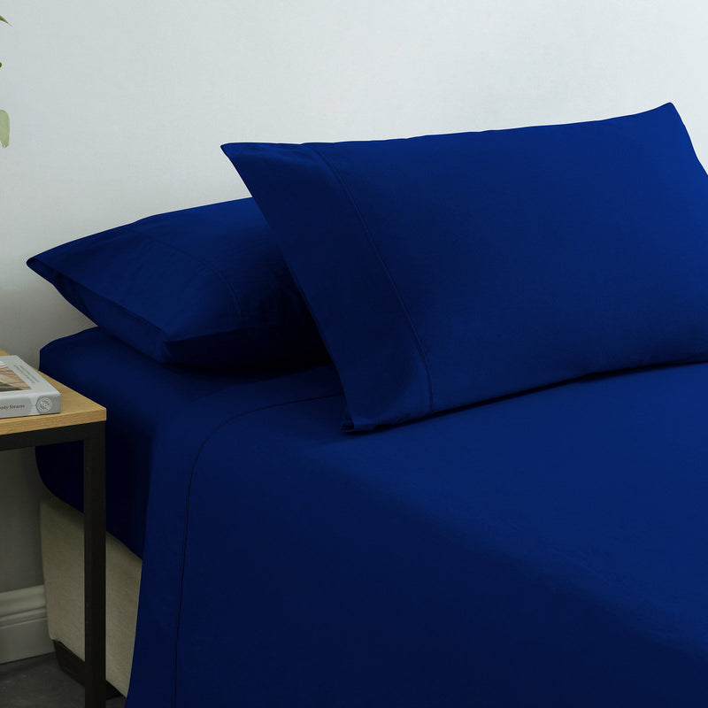 Royal Comfort Vintage Washed 100% Cotton Sheet Set Fitted Flat Sheet Pillowcases King Royal Blue - Bedzy Australia