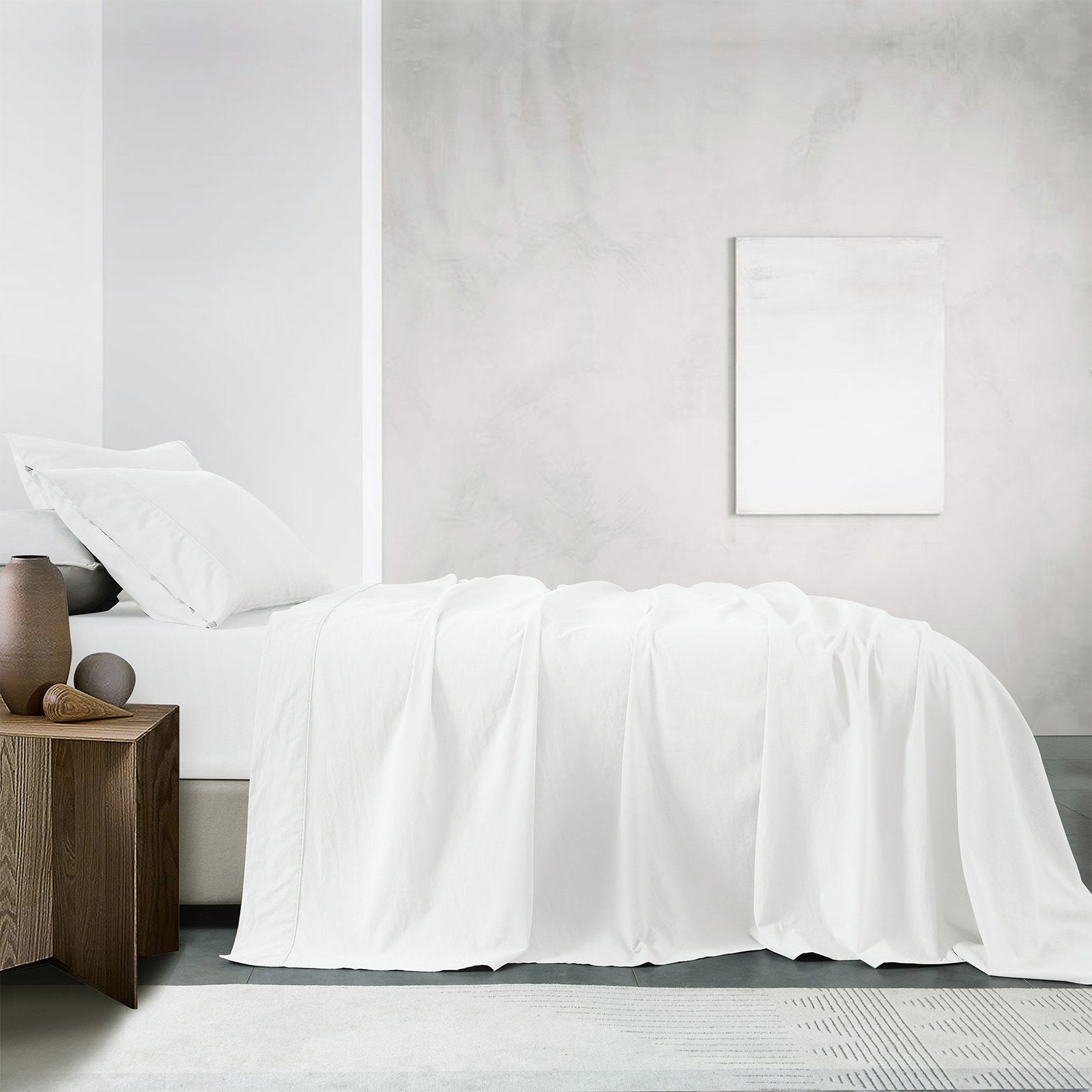 Royal Comfort Vintage Washed 100% Cotton Sheet Set Fitted Flat Sheet Pillowcases King White - Bedzy Australia