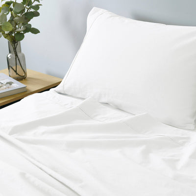 Royal Comfort Vintage Washed 100% Cotton Sheet Set Fitted Flat Sheet Pillowcases King White - Bedzy Australia