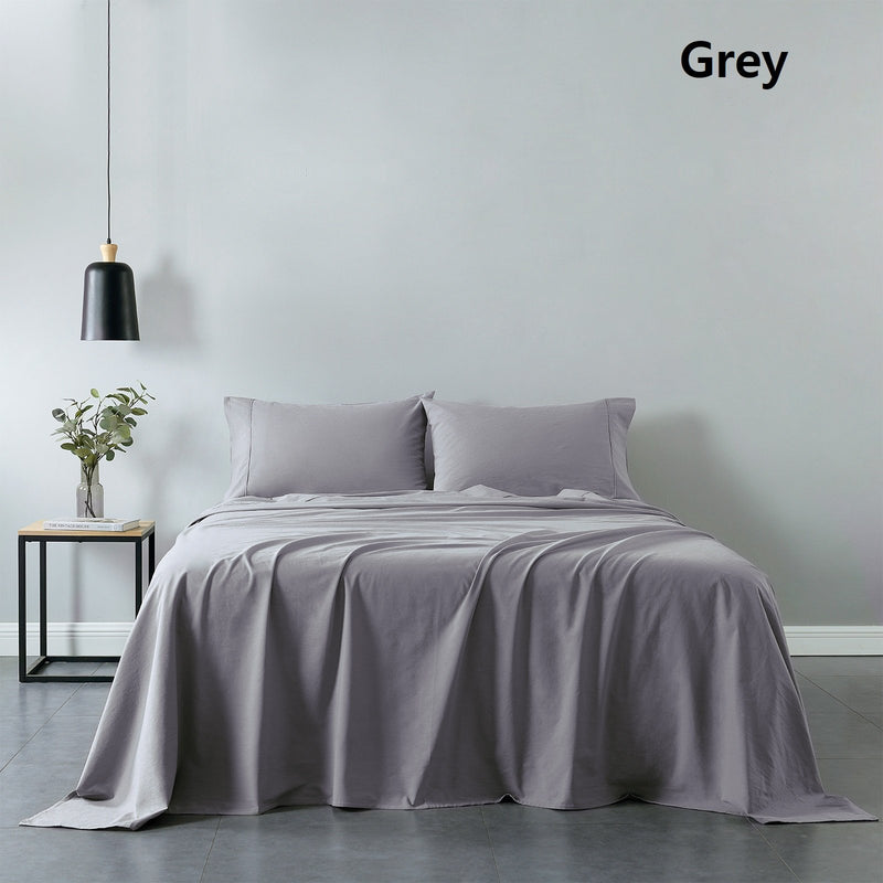 Royal Comfort Vintage Washed 100% Cotton Sheet Set Fitted Flat Sheet Pillowcases Queen Grey - Bedzy Australia