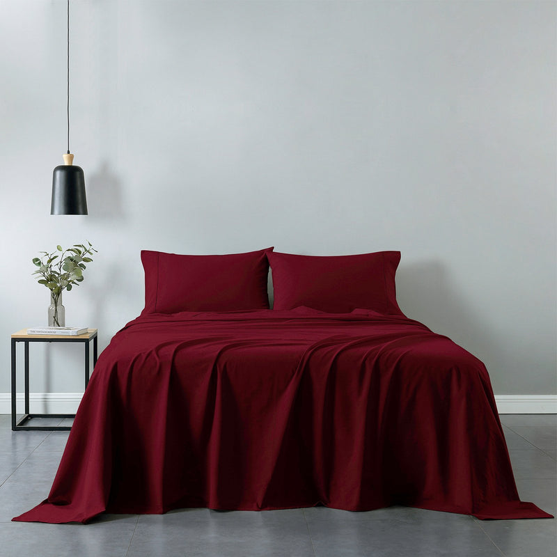 Royal Comfort Vintage Washed 100% Cotton Sheet Set Fitted Flat Sheet Pillowcases Queen Mulled Wine - Bedzy Australia