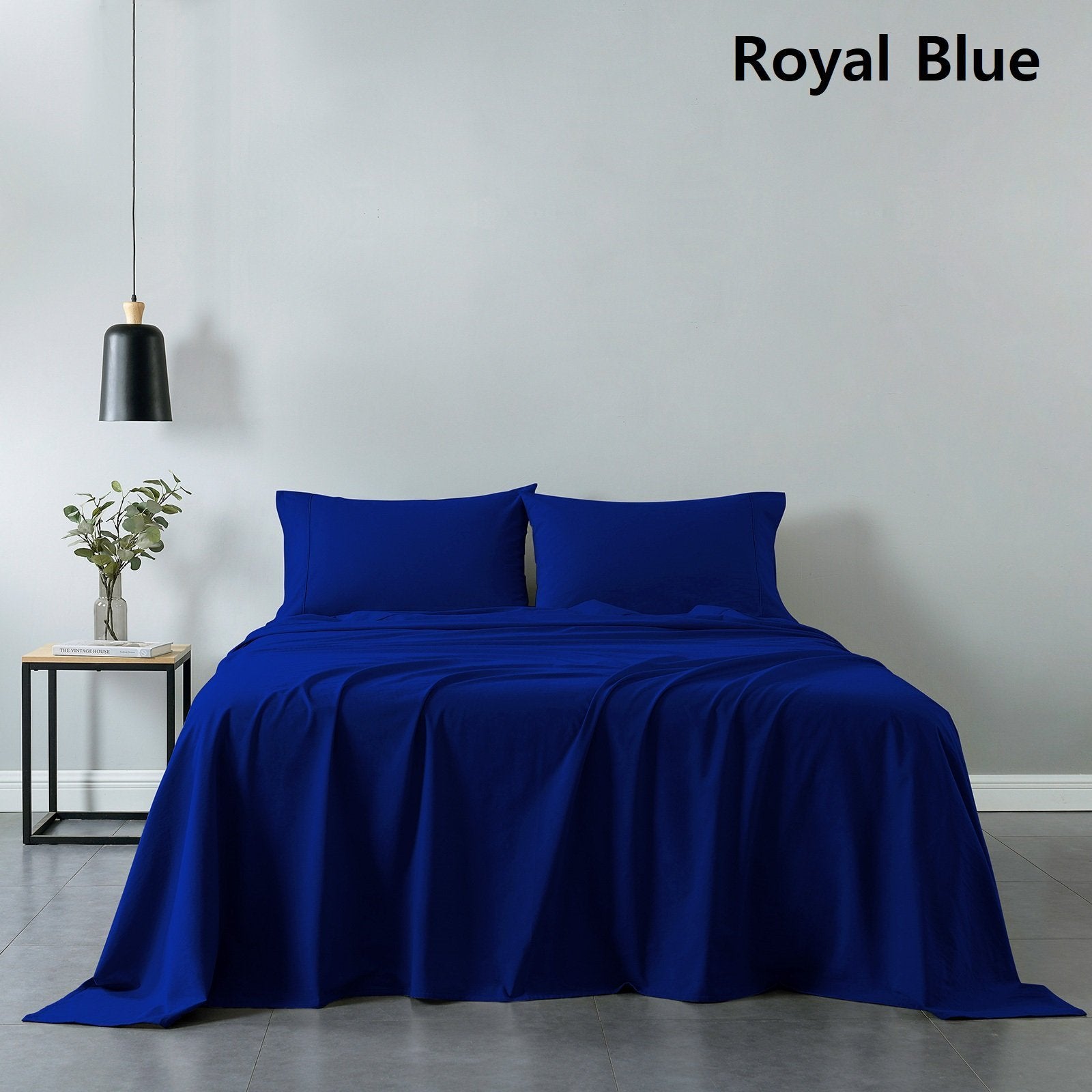Royal Comfort Vintage Washed 100% Cotton Sheet Set Fitted Flat Sheet Pillowcases Queen Royal Blue - Bedzy Australia