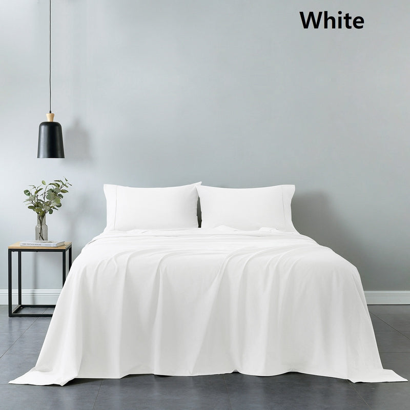 Royal Comfort Vintage Washed 100% Cotton Sheet Set Fitted Flat Sheet Pillowcases Queen White - Bedzy Australia - Home & Garden > Bedding