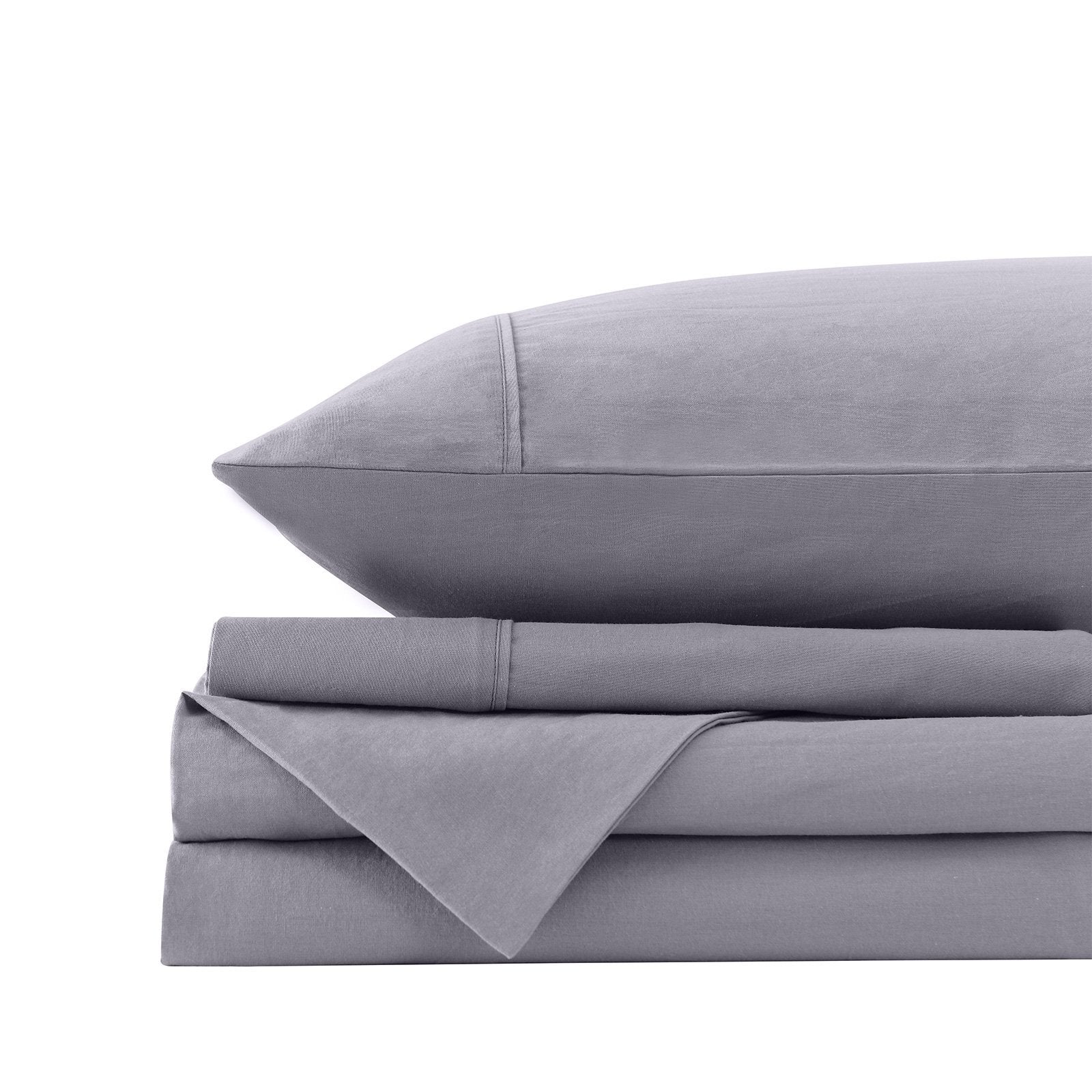 Royal Comfort Vintage Washed 100% Cotton Sheet Set Fitted Flat Sheet Pillowcases Single Grey - Bedzy Australia