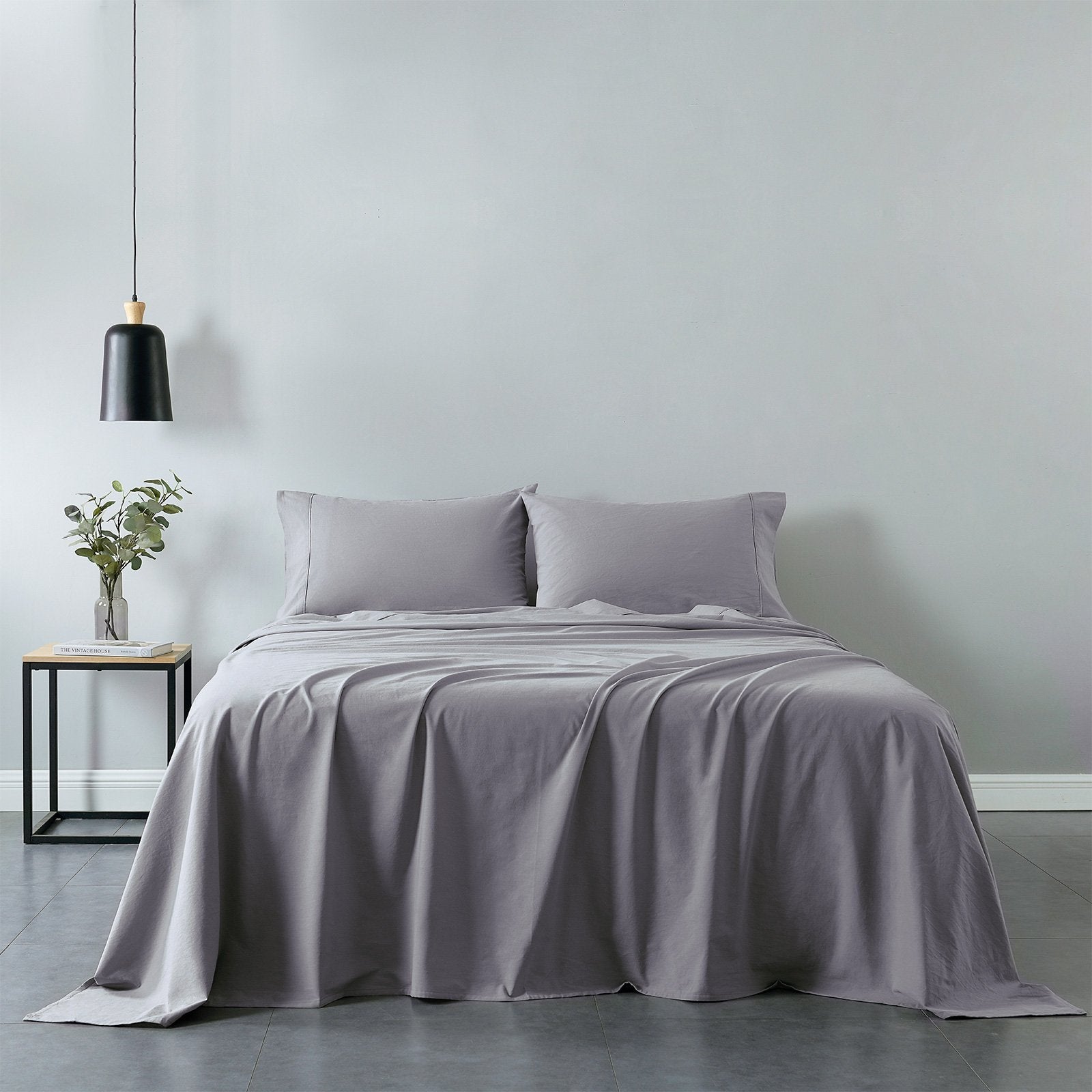 Royal Comfort Vintage Washed 100% Cotton Sheet Set Fitted Flat Sheet Pillowcases Single Grey - Bedzy Australia