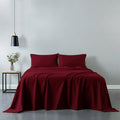 Vintage Washed 100% Cotton Sheet Set Fitted Flat Sheet Pillowcases Single Mulled Wine