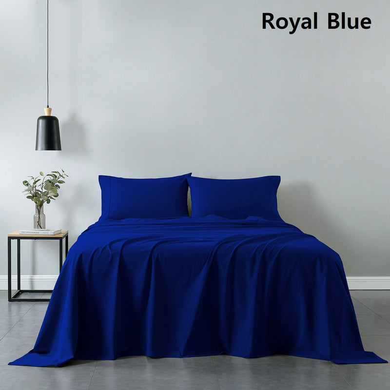Royal Comfort Vintage Washed 100% Cotton Sheet Set Fitted Flat Sheet Pillowcases Single Royal Blue - Bedzy Australia