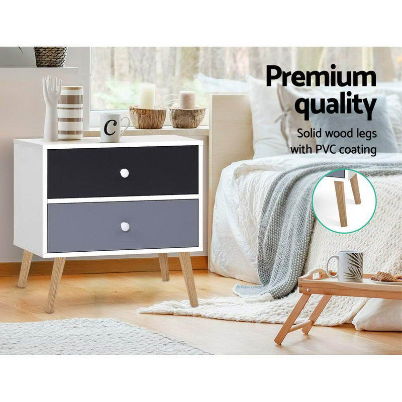 Scandinavian-inspired Bedside Table Black & White - Bedzy Australia