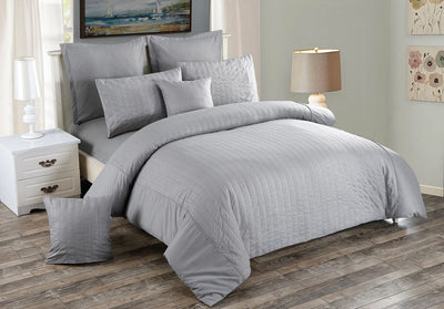 Seersucker Double Size Grey Duvet Doona Quilt Cover Set - Home & Garden > Bedding - Bedzy Australia