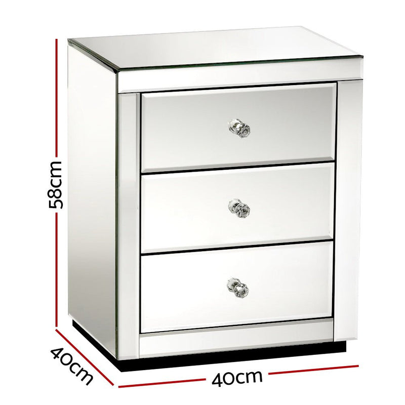 Set of 2 Bedside Tables Drawers Mirrored Side End Table Cabinet Nightstand - Bedzy Australia