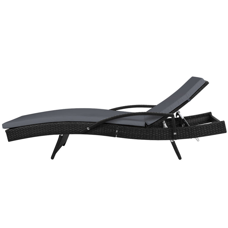 Set of 2 Bianca Outdoor Sun Lounger Chairs with Cushion - Black - Bedzy Australia (ABN 18 642 972 209) - Furniture > Outdoor