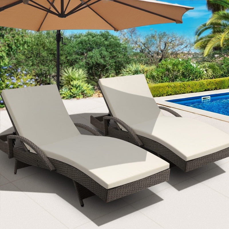 Set of 2 Bianca Outdoor Sun Lounger Chairs with Cushion - Grey - Furniture > Outdoor - Bedzy Australia