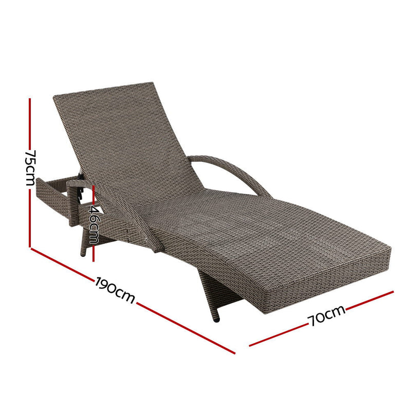 Set of 2 Bianca Outdoor Sun Lounger Chairs with Cushion - Grey - Furniture > Outdoor - Bedzy Australia