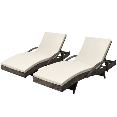 Set of 2 Bianca Outdoor Sun Lounger Chairs with Cushion - Grey - Furniture > Outdoor - Bedzy Australia