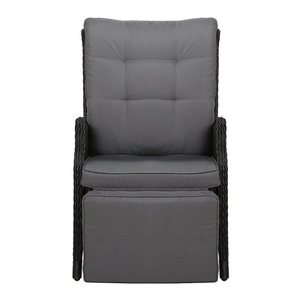 Set of 2 Elara Outdoor Recliner Patio Chairs Black - Furniture > Outdoor - Bedzy Australia
