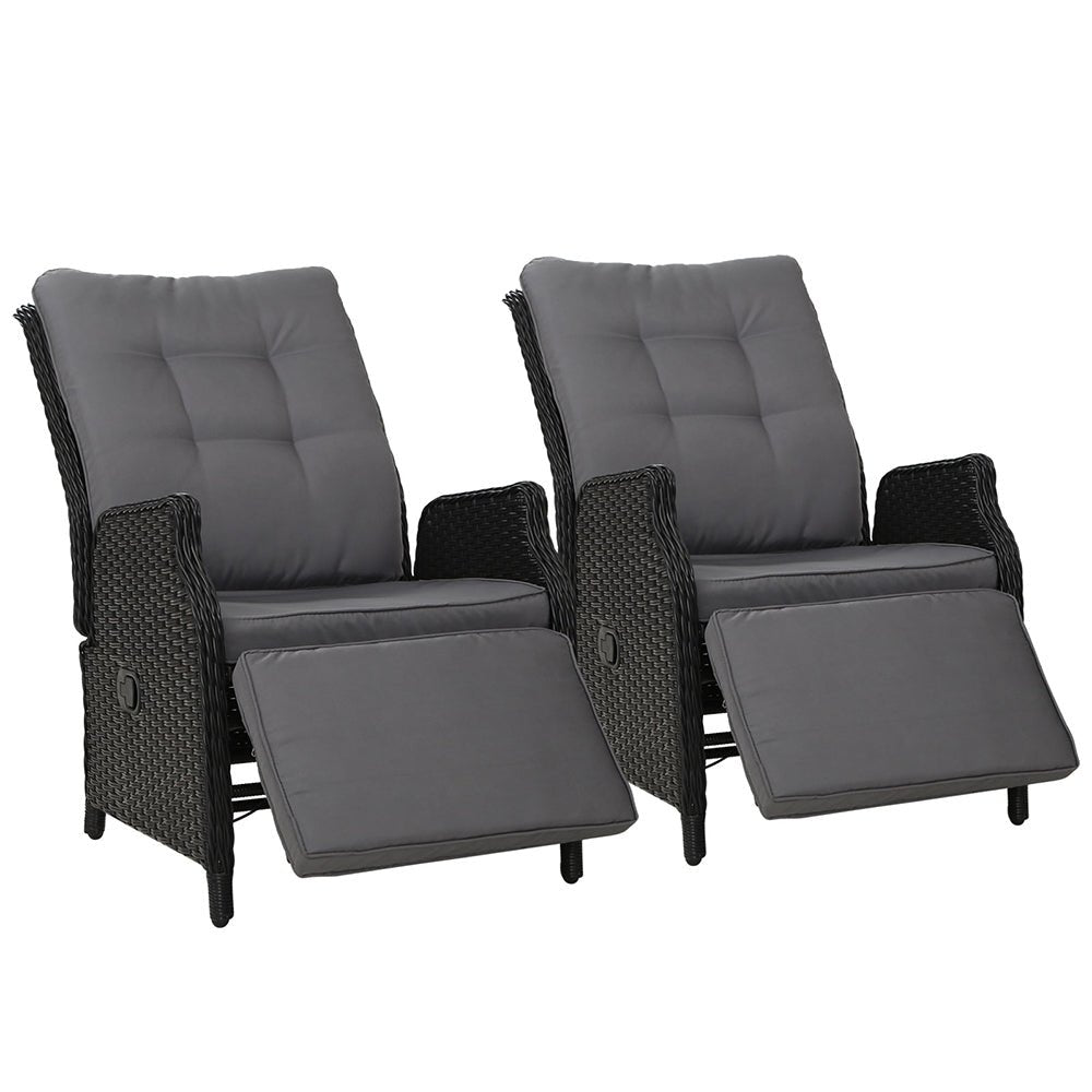 Set of 2 Elara Outdoor Recliner Patio Chairs Black - Furniture > Outdoor - Bedzy Australia