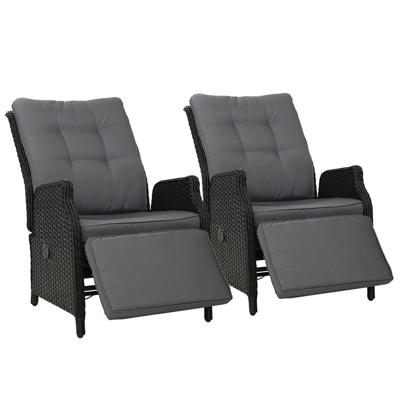 Set of 2 Elara Outdoor Recliner Patio Chairs Black - Bedzy Australia (ABN 18 642 972 209) - Furniture > Outdoor - Cheap affordable bedroom furniture shop near me Australia