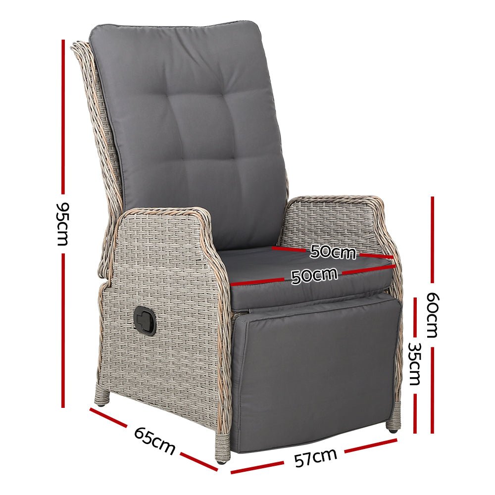 Set of 2 Elara Outdoor Recliner Patio Chairs Grey - Furniture > Outdoor - Bedzy Australia