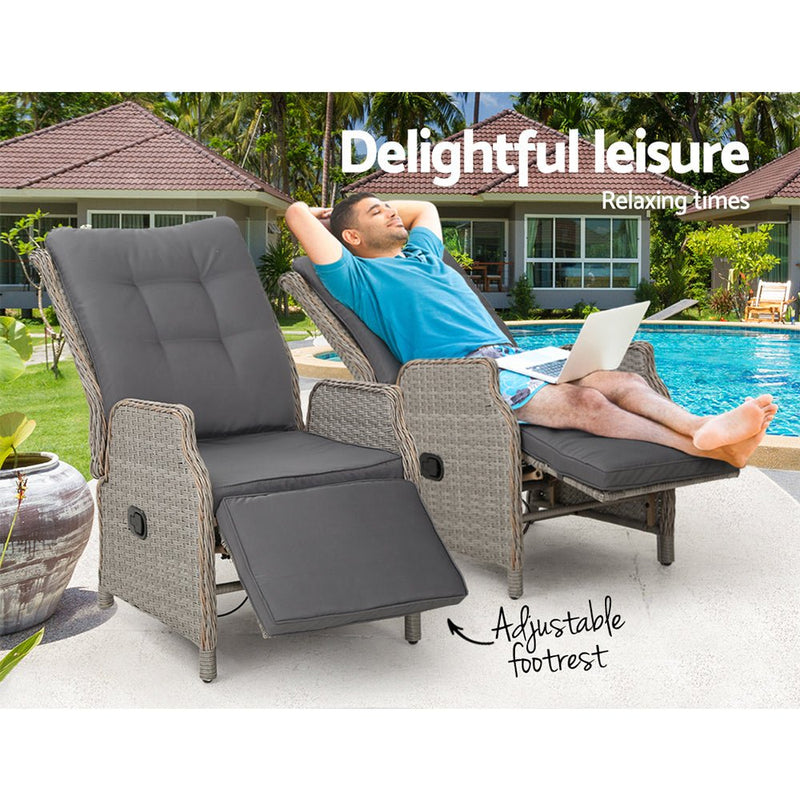 Set of 2 Elara Outdoor Recliner Patio Chairs Grey - Bedzy Australia (ABN 18 642 972 209) - Furniture > Outdoor - Cheap affordable bedroom furniture shop near me Australia