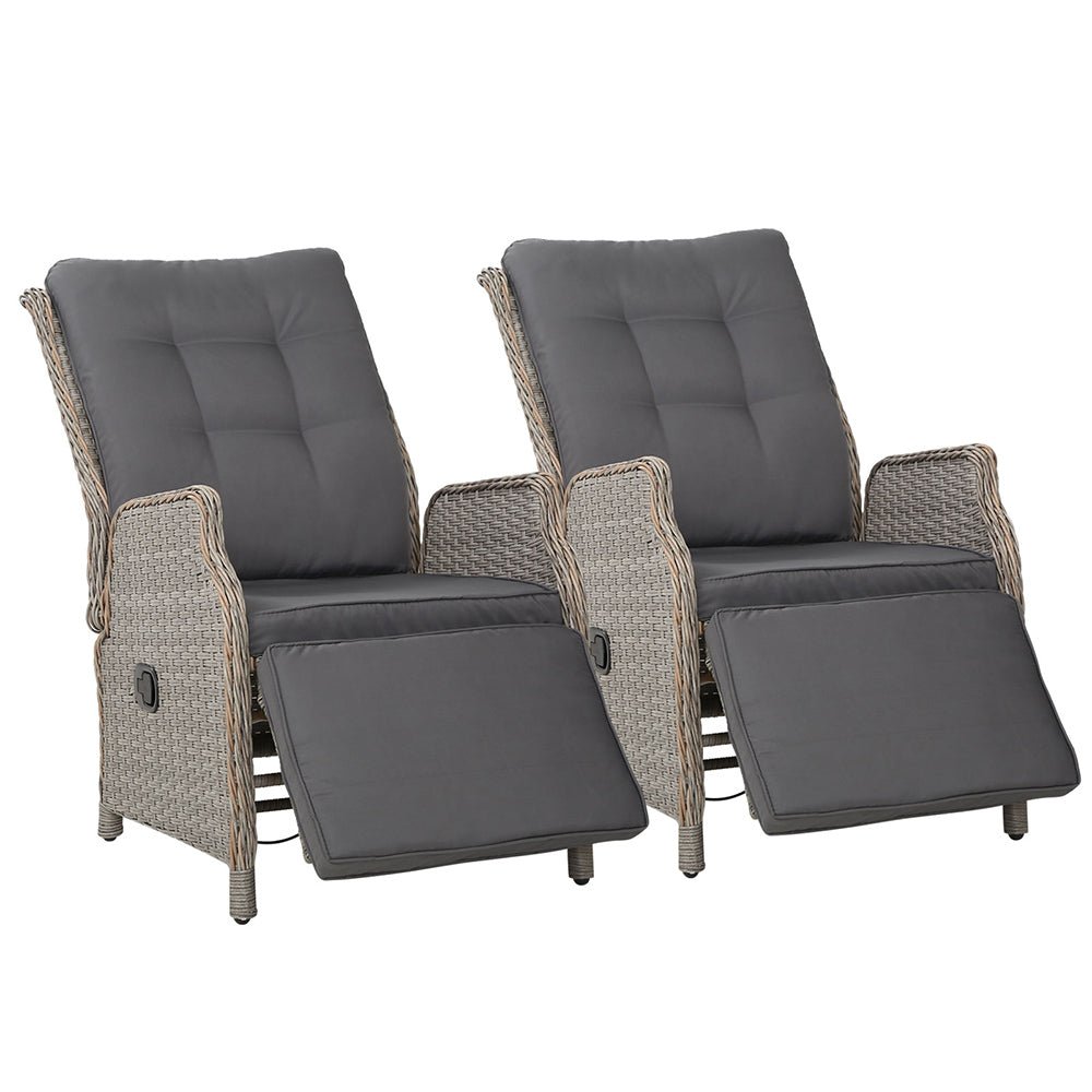 Set of 2 Elara Outdoor Recliner Patio Chairs Grey - Furniture > Outdoor - Bedzy Australia