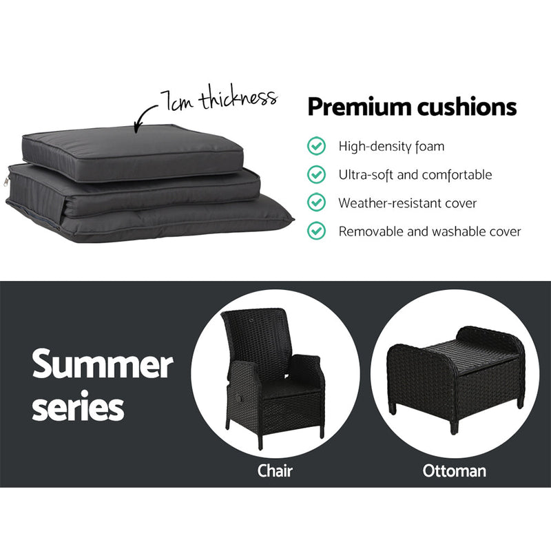 Set of 2 Ella Outdoor Recliner Patio Chairs Black - Bedzy Australia (ABN 18 642 972 209) - Furniture > Outdoor