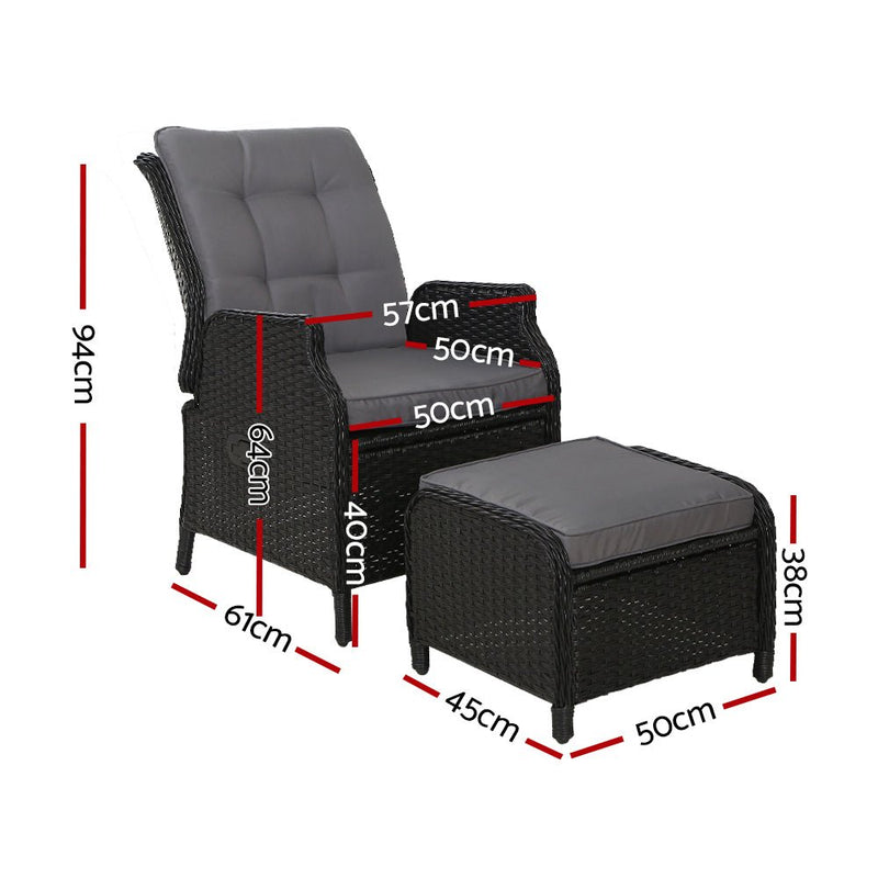 Set of 2 Ella Outdoor Recliner Patio Chairs Black - Bedzy Australia (ABN 18 642 972 209) - Furniture > Outdoor