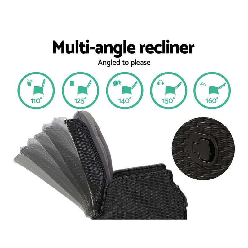 Set of 2 Ella Outdoor Recliner Patio Chairs Black - Bedzy Australia (ABN 18 642 972 209) - Furniture > Outdoor