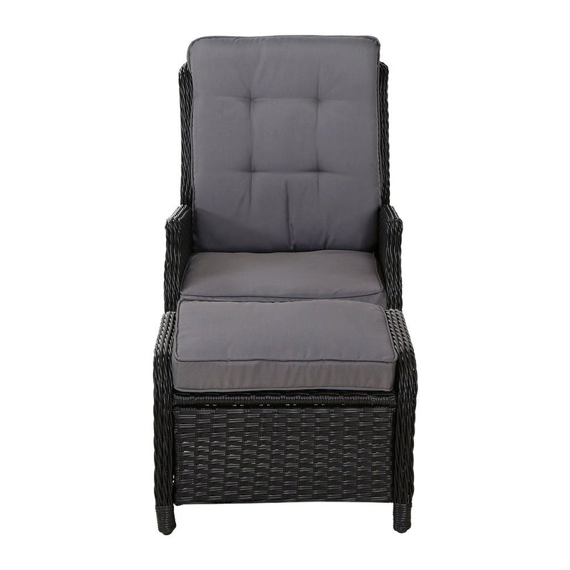 Set of 2 Ella Outdoor Recliner Patio Chairs Black - Bedzy Australia (ABN 18 642 972 209) - Furniture > Outdoor