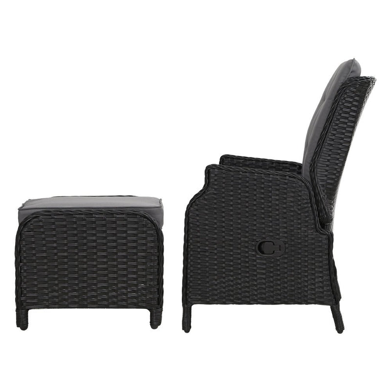 Set of 2 Ella Outdoor Recliner Patio Chairs Black - Furniture > Outdoor - Bedzy Australia