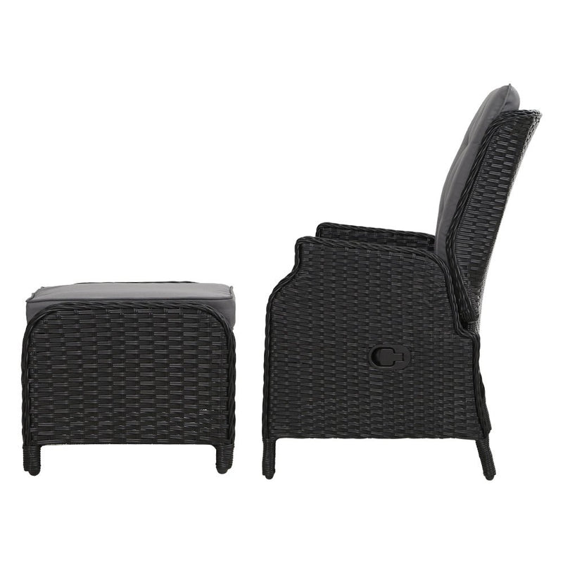Set of 2 Ella Outdoor Recliner Patio Chairs Black - Bedzy Australia (ABN 18 642 972 209) - Furniture > Outdoor