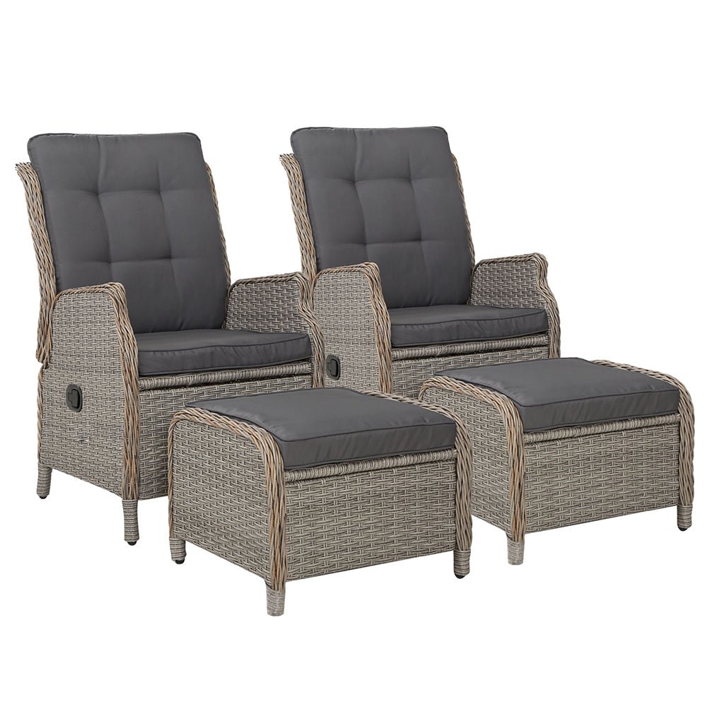 Set of 2 Ella Outdoor Recliner Patio Chairs Grey - Furniture > Outdoor - Bedzy Australia