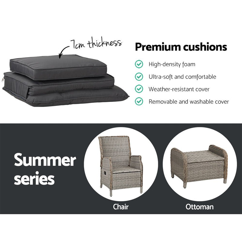 Set of 2 Ella Outdoor Recliner Patio Chairs Grey - Bedzy Australia (ABN 18 642 972 209) - Furniture > Outdoor