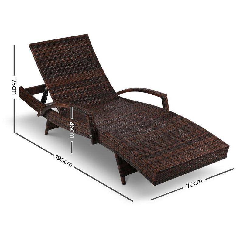 Set of 2 Bianca Outdoor Sun Lounger Chairs with Cushion - Brown - Bedzy Australia