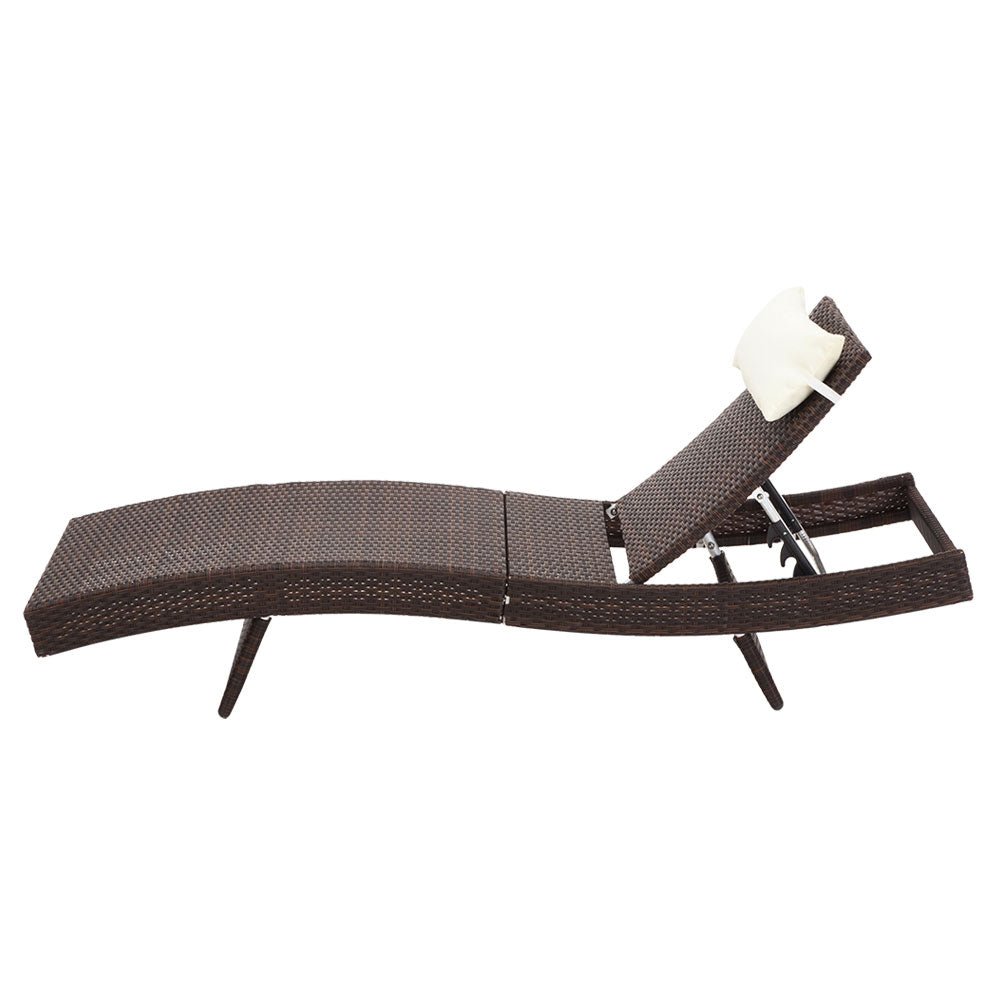 Set of 2 Wicker Outdoor Sun Loungers Brown - Furniture > Outdoor - Bedzy Australia
