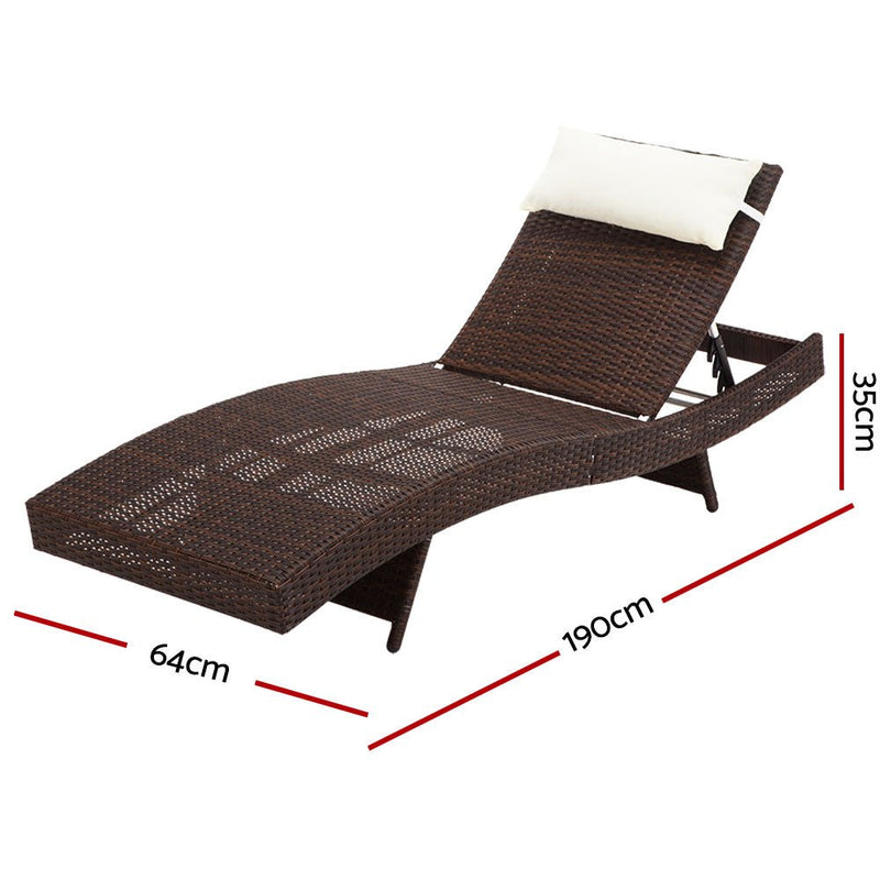 Set of 2 Wicker Outdoor Sun Loungers Brown - Furniture > Outdoor - Bedzy Australia