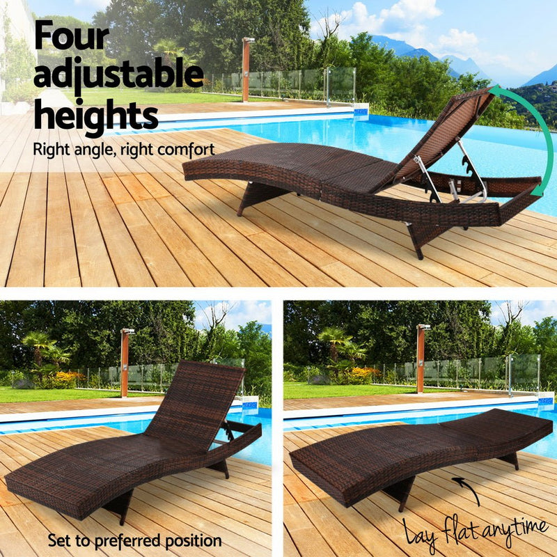 Set of 2 Wicker Outdoor Sun Loungers Brown - Furniture > Outdoor - Bedzy Australia