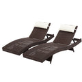 Set of 2 Wicker Outdoor Sun Loungers Brown