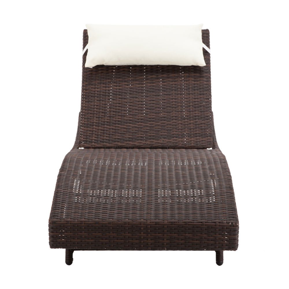 Set of 2 Wicker Outdoor Sun Loungers Brown - Furniture > Outdoor - Bedzy Australia
