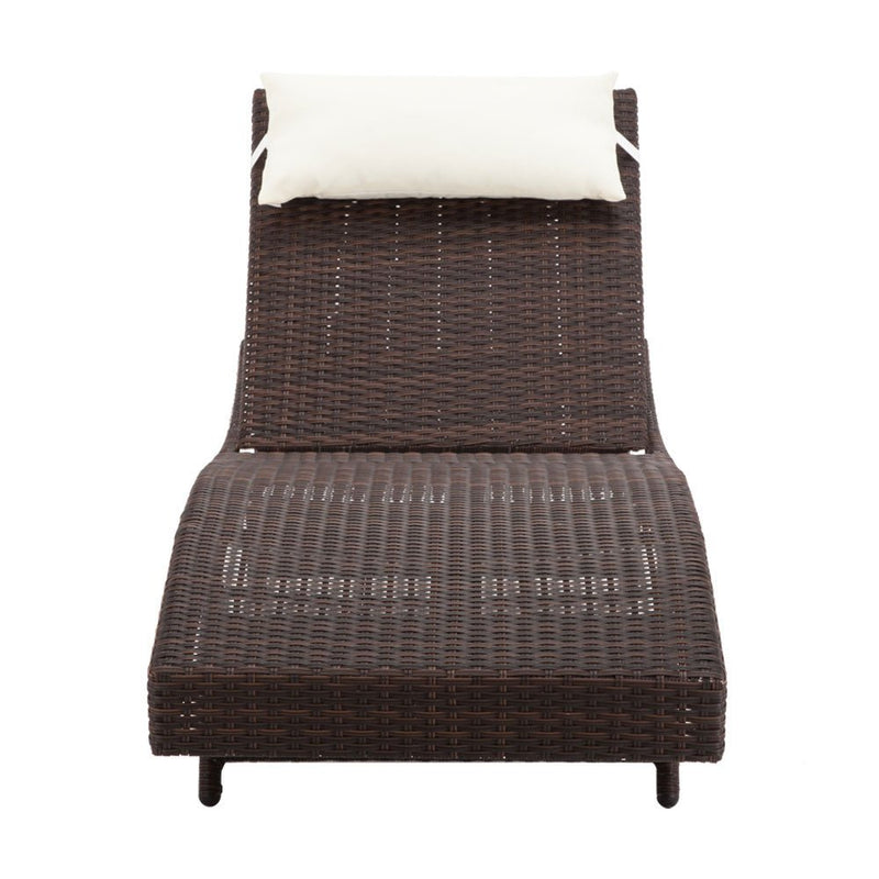 Set of 2 Wicker Outdoor Sun Loungers Brown - Furniture > Outdoor - Bedzy Australia