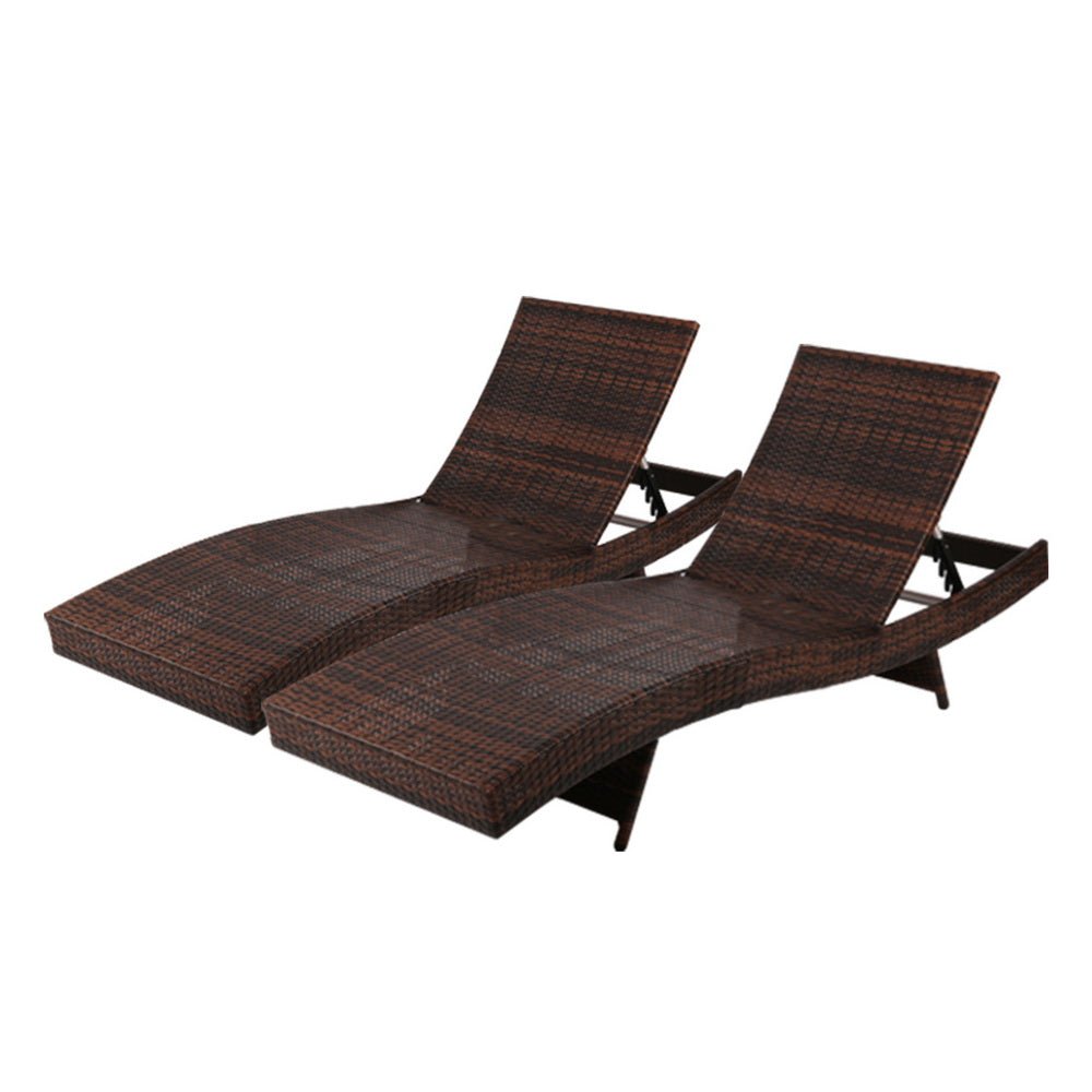 Set of 2 Wicker Outdoor Sun Loungers Brown - Furniture > Outdoor - Bedzy Australia