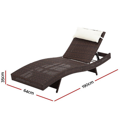 Set of 2 Wicker Outdoor Sun Loungers Brown - Furniture > Outdoor - Bedzy Australia