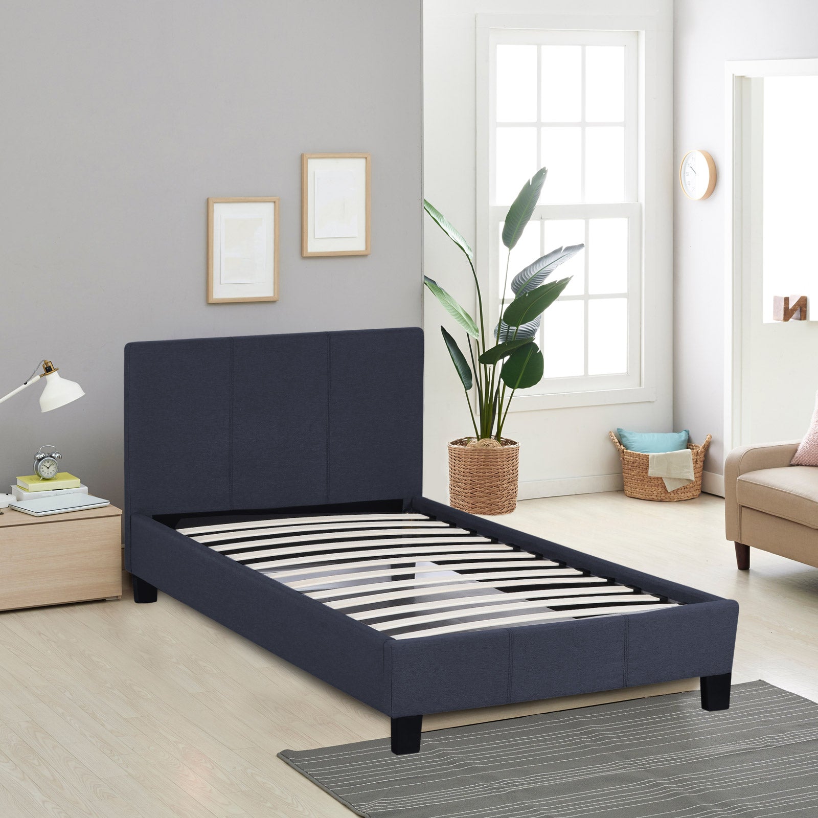 Sienna Luxury Bed with Headboard (Model 2) - Charcoal No.35 - Single - Home & Garden - Bedzy Australia