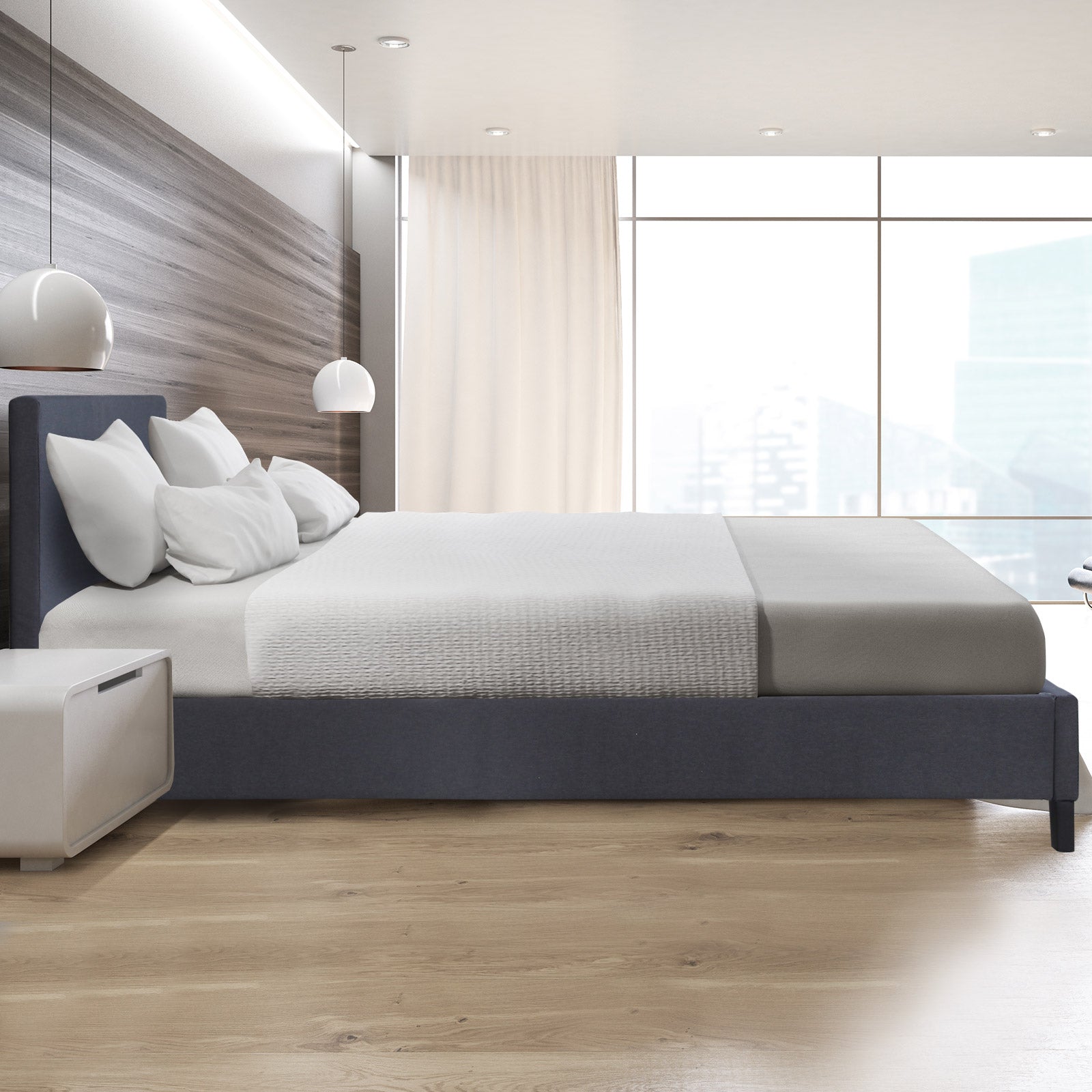 Sienna Luxury Bed with Headboard (Model 2) - Charcoal No.35 - Single - Home & Garden - Bedzy Australia