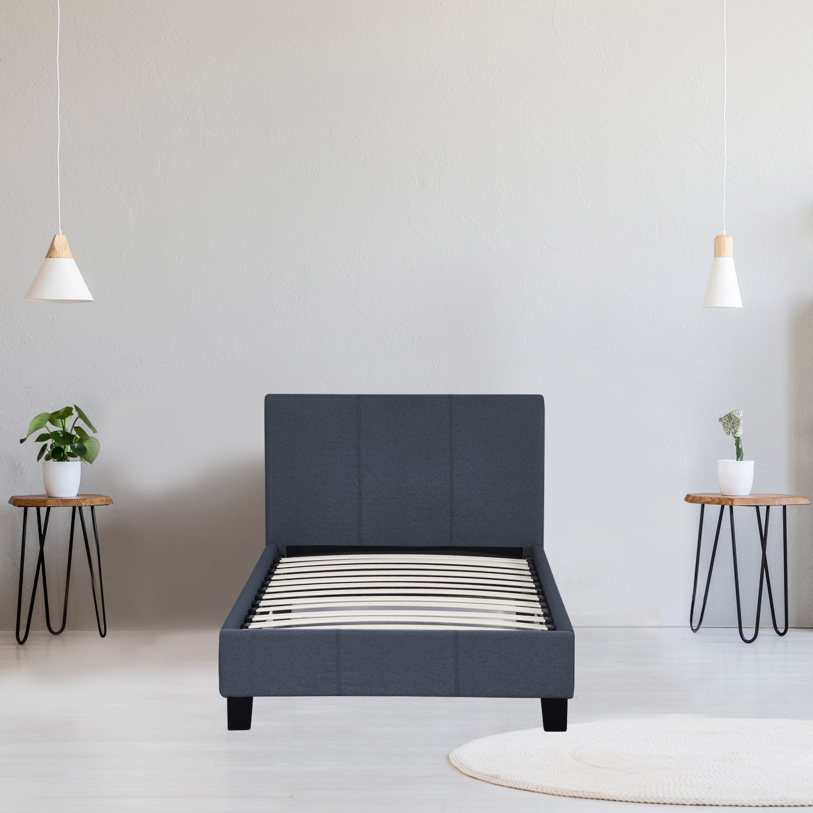 Sienna Luxury Bed with Headboard (Model 2) - Charcoal No.35 - Single - Home & Garden - Bedzy Australia