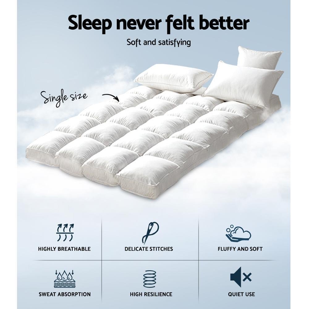 Single Mattress Topper Bamboo Fibre Pillowtop Protector - Bedzy Australia