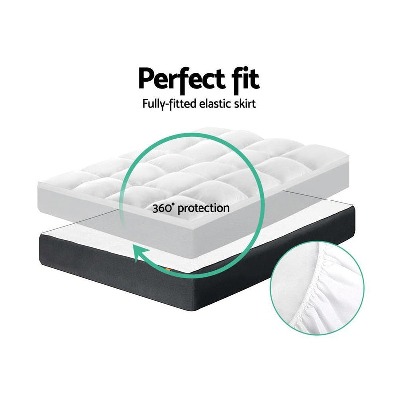 Single Mattress Topper Pillowtop 1000GSM Microfibre Filling Protector - Bedzy Australia